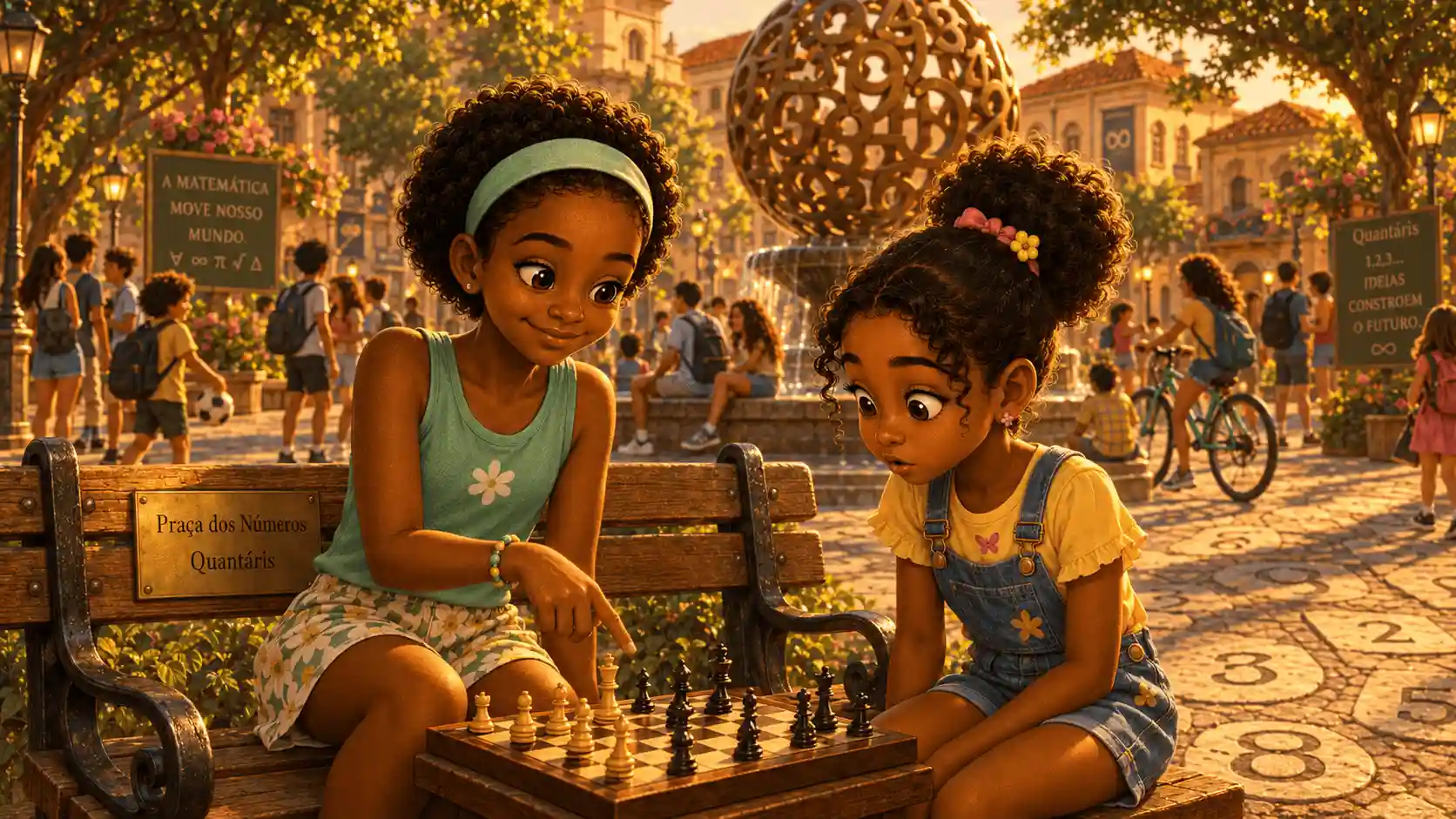 Glória e Cristina analisam a Partida Sempre-Viva na Praça dos Números em Quantáris